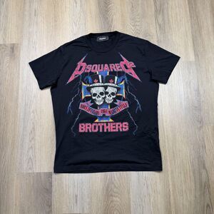 Dsquared2 Shirt Mens Large Black Brothers Skull Graphic Tee Made In Portugal